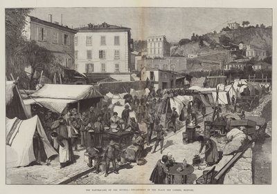 El terremoto en la Riviera, campamento en la Place des Carmes, Mentone de Amedee Forestier