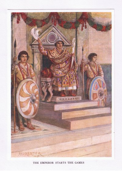 El Emperador inicia los juegos, ilustración de El Soldado Romano, 1928 de Amedee Forestier