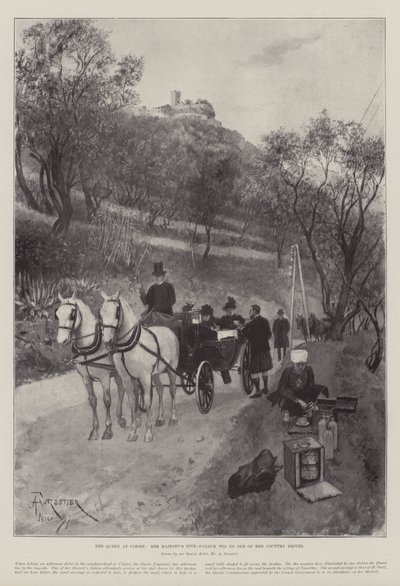 La Reina en Cimiez, el té de las cinco de Su Majestad en uno de sus paseos por el campo de Amedee Forestier