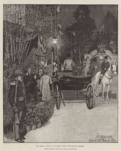 La llegada de la Reina a Hyeres, saliendo de la estación de tren de Amedee Forestier