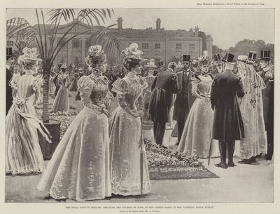 La visita real a Irlanda, el duque y la duquesa de York en la fiesta en el jardín en la Residencia Virreinal, Dublín de Amedee Forestier