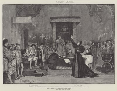 El juicio de la Reina Catalina en Enrique VIII de Shakespeare, producido en el Teatro Lyceum, 5 de enero de 1892 de Amedee Forestier