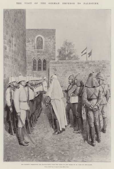 La visita del emperador alemán a Palestina, Su Majestad presentando a sus marineros con la Cruz de la Orden de San Juan de Jerusalén de Amedee Forestier