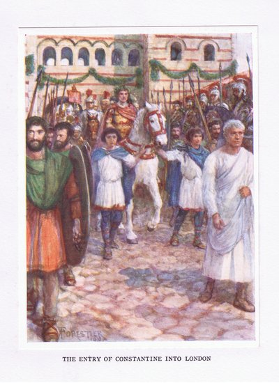 La entrada de Constantino en Londres, ilustración de El Soldado Romano, 1928 de Amedee Forestier