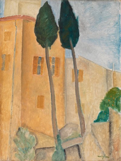 Cipreses y Casas en Cagnes de Amedeo Modigliani