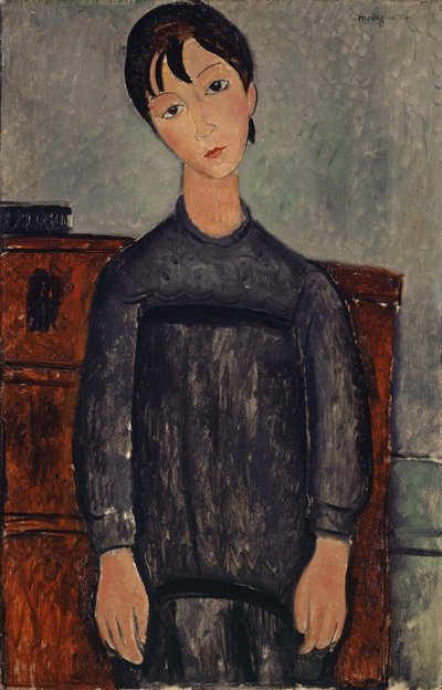 Niña de pie con un delantal negro, 1918 de Amedeo Modigliani
