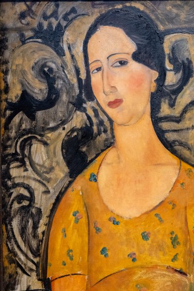 Mujer joven con vestido amarillo (Renée Modot)-recorte de Amedeo Modigliani