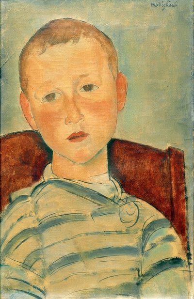 Niño con suéter a rayas de Amedeo Modigliani
