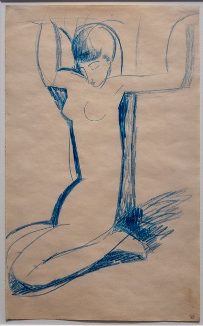 Cariátide arrodillada, sentada sobre sus talones (¿Anna Ajmátova) de Amedeo Modigliani