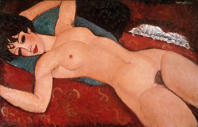 Desnudo recostado (desnudo rojo) 1917-18 (óleo sobre lienzo) de Amedeo Modigliani
