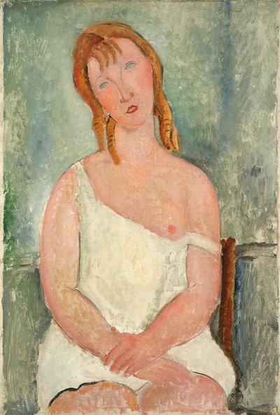 Joven sentada en camisa; Jeune fille assise en chemise, 1918 de Amedeo Modigliani
