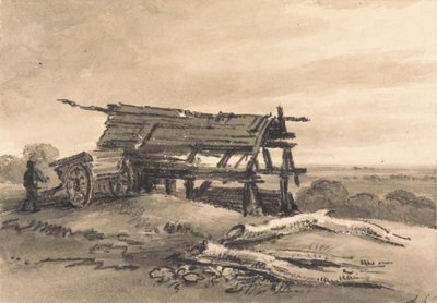 Vista en Harrow: con labrador, carro y granero en ruinas. de Amelia Long