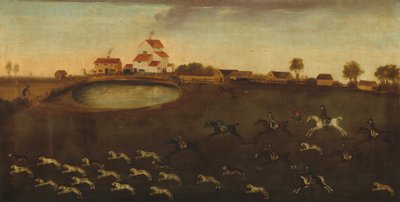 Escena de caza con un estanque de American 18th Century