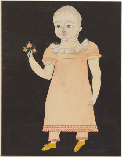 Bebé con vestido rosa y rosas de American 19th Century