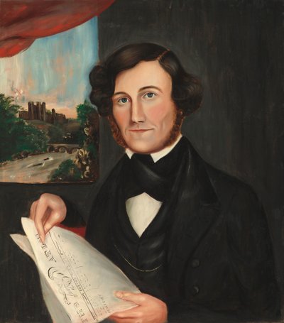 Hombre llamado Hubbard leyendo "Boston Atlas" de American 19th Century