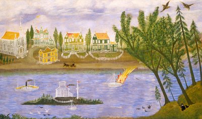 Pueblo junto al río de American 19th Century