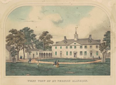 Vista oeste de la mansión Mount Vernon de American 19th Century