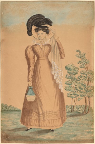 Mujer con Sombrero de Plumas de American 19th Century