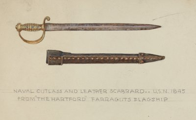 Sable y vaina de cuero de American 20th Century