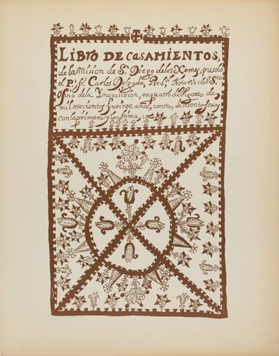 Placa 1: Libro de Matrimonios de Jemez: De la Cartera "Diseños Coloniales Españoles de Nuevo México" de American 20th Century