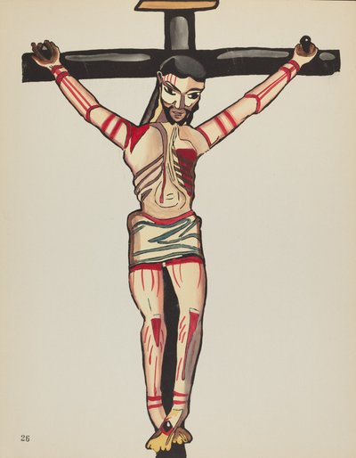 Placa 26: Cristo crucificado: Del portafolio "Diseños coloniales españoles de Nuevo México" de American 20th Century