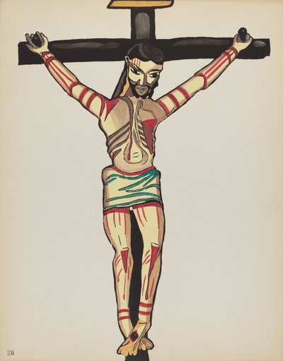 Placa 26: Cristo crucificado, Taos: De la carpeta "Diseños coloniales españoles de Nuevo México" de American 20th Century