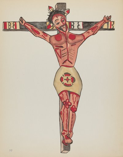 Plato 27: Cristo Crucificado, Mora: Del Portafolio "Diseños Coloniales Españoles de Nuevo México" de American 20th Century