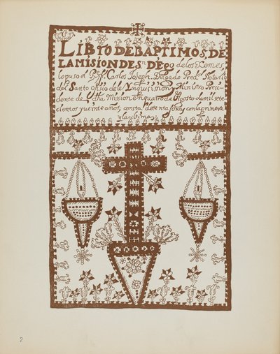 Plato 2: Libro de Bautismos de Jemez: Del Portafolio "Diseños Coloniales Españoles de Nuevo México" de American 20th Century