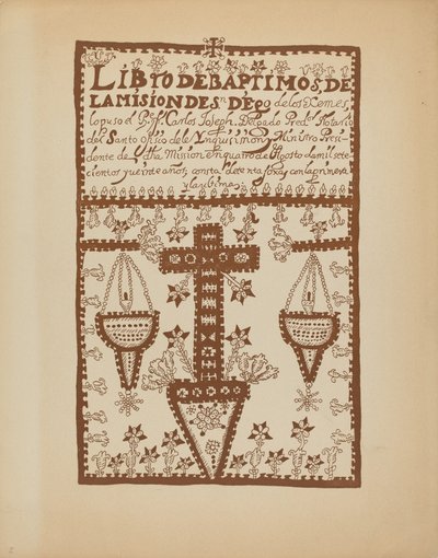 Placa 2: Libro de bautismos de Jemez: De la cartera "Diseños coloniales españoles de Nuevo México" de American 20th Century
