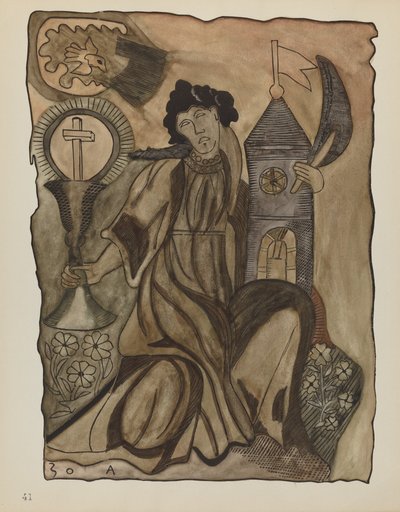 Placa 41: Santa Bárbara: Del portafolio "Diseños coloniales españoles de Nuevo México" de American 20th Century
