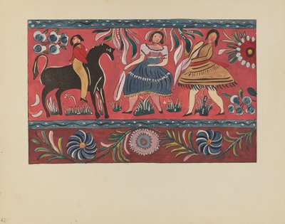 Placa 42: Diseño de Cofre Pintado: Del Portafolio "Diseños Coloniales Españoles de Nuevo México" de American 20th Century
