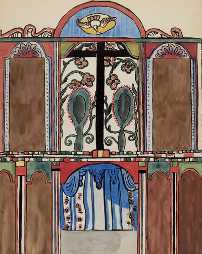Placa 5: Retablo Mayor, Santa Cruz: Del Portafolio "Diseños Coloniales Españoles de Nuevo México" de American 20th Century
