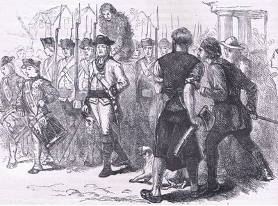 Un campesino embreado y emplumado, ilustración de la Historia de los Estados Unidos de Cassell de American English school
