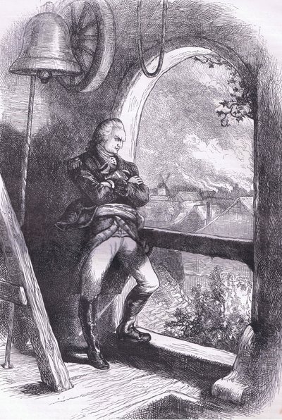 Arnold viendo la destrucción de Nueva Inglaterra, ilustración de la Historia de los Estados Unidos de Cassell publicada por Cassell, Petter & Galpin, c.1900 de American English school