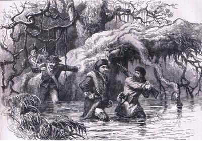 Clarke y sus soldados cruzando el Wabash, ilustración de la Historia de los Estados Unidos de Cassell publicada por Cassell, Petter & Galpin, c.1900 (litografía) de American English school