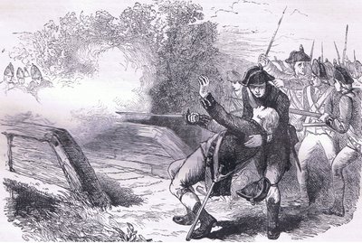 Muerte de Isaac Davis, ilustración de la Historia de los Estados Unidos de Cassell publicada por Cassell, Petter & Galpin, c.1900 (litografía) de American English school