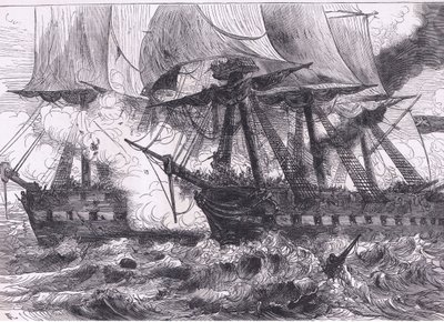 Lucha entre el Chesapeake y el Shannon, ilustración de la Historia de los Estados Unidos de Cassell de American English school