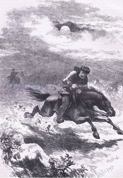 Persecución de Paul Revere el explorador, ilustración de la Historia de los Estados Unidos de Cassell de American English school