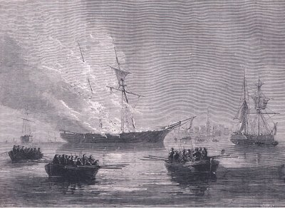 La quema de Gaspe, ilustración de la Historia de los Estados Unidos de Cassell de American English school