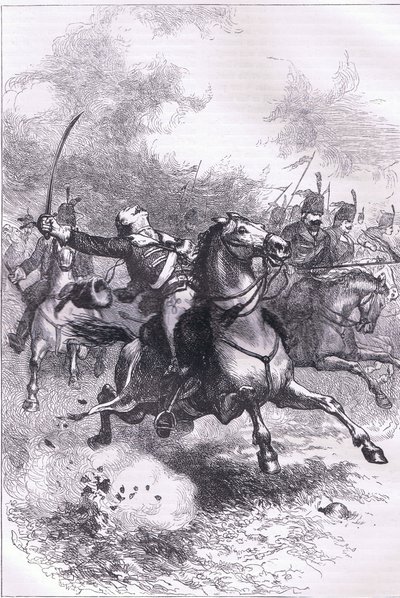 La carga de Pulaski, ilustración de la Historia de los Estados Unidos de Cassell publicada por Cassell, Petter & Galpin, c.1900 (litografía) de American English school
