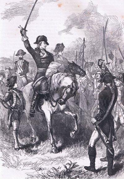 La lectura de la Declaración de Independencia al ejército, ilustración de la Historia de los Estados Unidos de Cassell, publicada por Cassell, Petter & Galpin, c.1900 de American English school