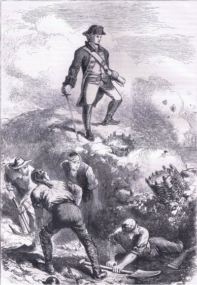 La defensa de la Casa de Breed: Prescott en el reducto, ilustración de la Historia de los Estados Unidos de Cassell, publicada por Cassell, Petter & Galpin, c.1900 de American English school