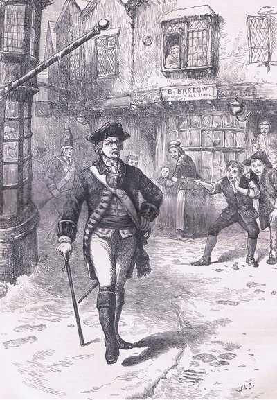 El oficial y el chico del barbero, ilustración de la Historia de los Estados Unidos de Cassell publicada por Cassell, Petter & Galpin, c.1900 (litografía) de American English school