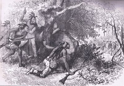 Traición de los Cherokees 1760, ilustración de la Historia de los Estados Unidos de Cassell de American English school