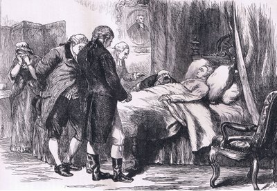 Washington en su lecho de muerte, ilustración de la Historia de los Estados Unidos de Cassell publicada por Cassell, Petter & Galpin, c.1900 (litografía) de American English school