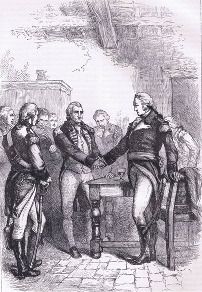 Washington despidiéndose de sus viejos camaradas, ilustración de la Historia de los Estados Unidos de Cassell publicada por Cassell, Petter & Galpin, c.1900 de American English school