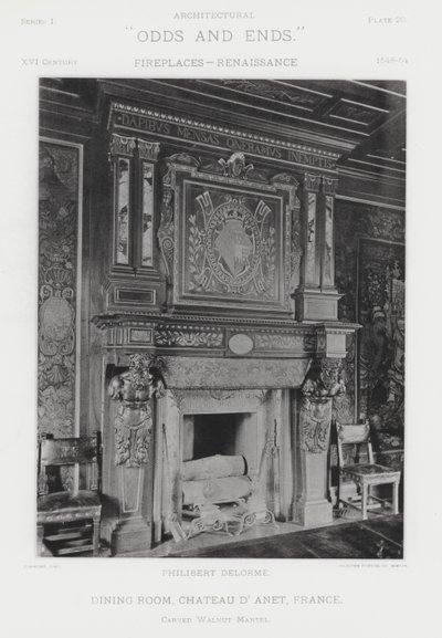 Chimenea: Comedor, Castillo de Anet, Francia (foto en b/n) de American Photographer (after)