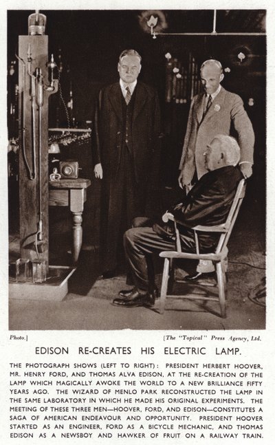 Thomas Edison recrea su luz eléctrica para el presidente Herbert Hoover y Henry Ford de American Photographer (after)