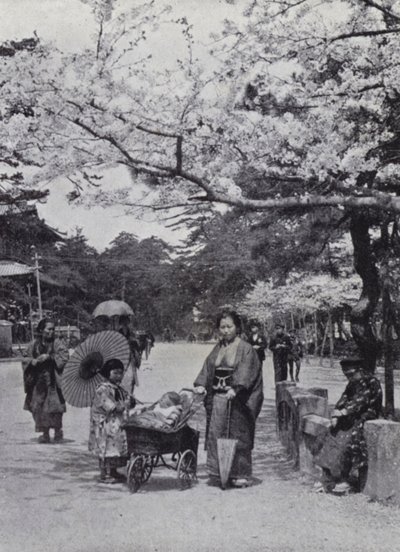 Bajo los cerezos en flor en el Parque Shiba, Tokio (foto en blanco y negro) de American Photographer (after)