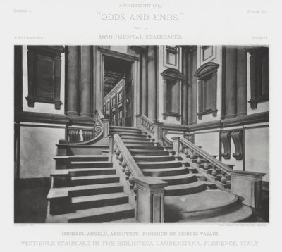 Escalera del vestíbulo en la Biblioteca Laurenziana, Florencia, Italia de American Photographer (after)